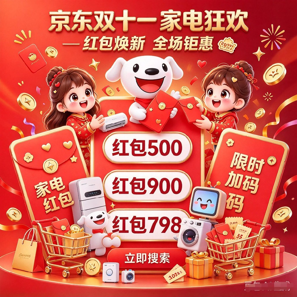 今晚8点正式开售！2026年双11买电视空调冰箱洗衣机热水器&手机电脑平板智能手表等家电数码迎来优惠价！京东搜【国补909】【红包500】，淘宝搜【天降红包9090】领双11红包叠加第四批国补折上折！